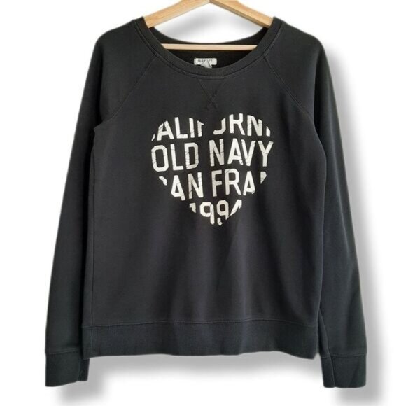 OLD NAVY | Heart Graphic Crewneck Sweatshirt B&W Sz S Flawed - Picture 1 of 9